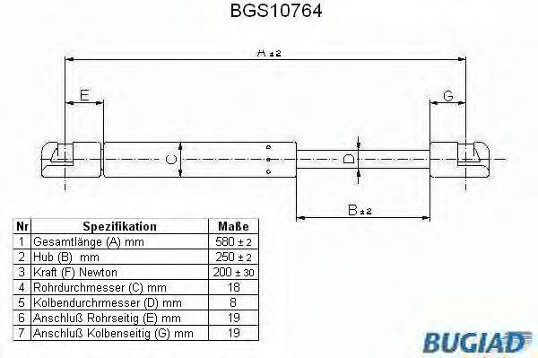 Газовая пружина, крышка багажник BUGIAD BGS10764