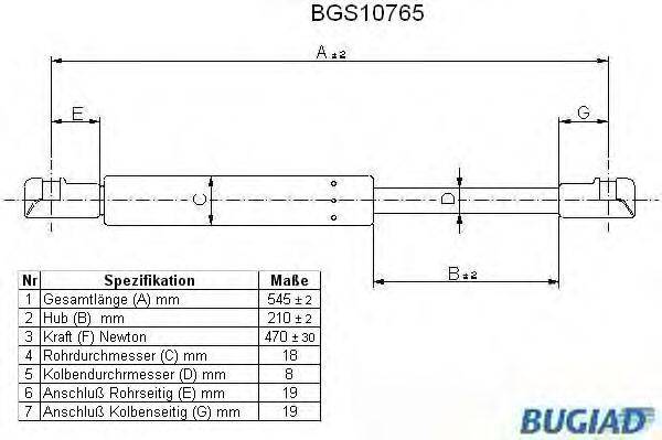 Газовая пружина, крышка багажник BUGIAD BGS10765