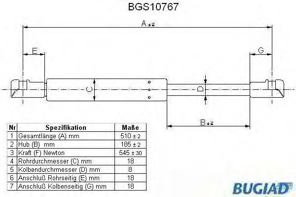 Газовая пружина, крышка багажник BUGIAD BGS10767