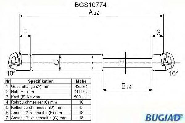 Газовая пружина, крышка багажник BUGIAD BGS10774