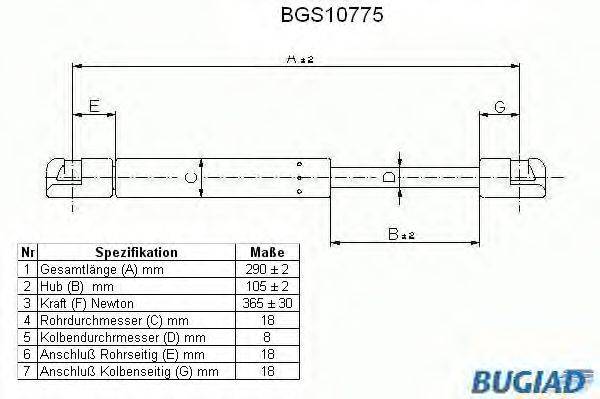 Газовая пружина, крышка багажник BUGIAD BGS10775