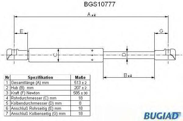 Газовая пружина, крышка багажник BUGIAD BGS10777