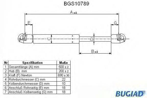 Газовая пружина, крышка багажник BUGIAD BGS10789