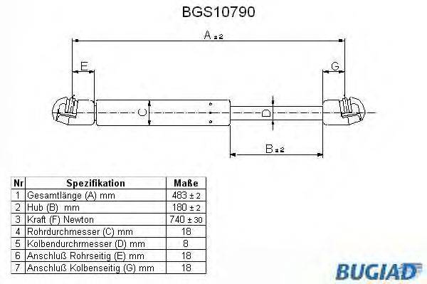 Газовая пружина, крышка багажник BUGIAD BGS10790