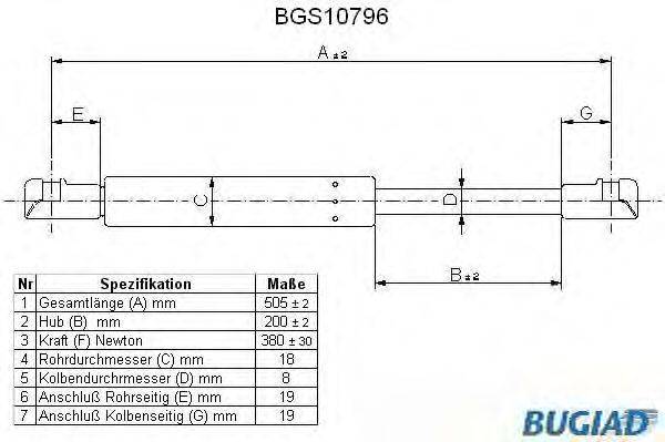 Газовая пружина, крышка багажник BUGIAD BGS10796