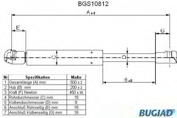 Газовая пружина, крышка багажник BUGIAD BGS10812