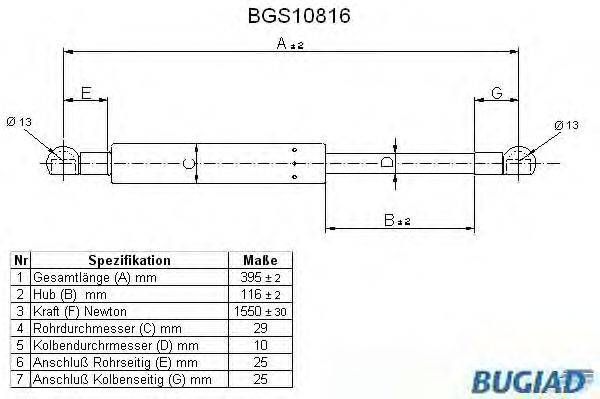 Газовая пружина, крышка багажник BUGIAD BGS10816