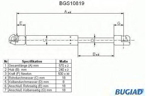 Газовая пружина, крышка багажник BUGIAD BGS10819