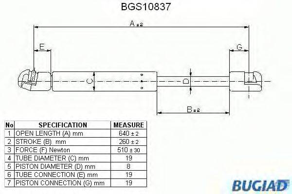 Газовая пружина, крышка багажник BUGIAD BGS10837