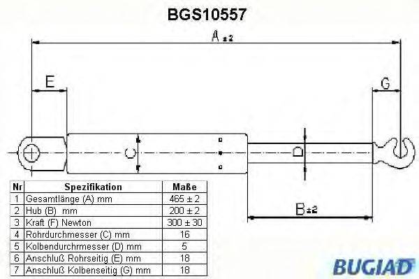 Газовая пружина, крышка багажник BUGIAD BGS10557