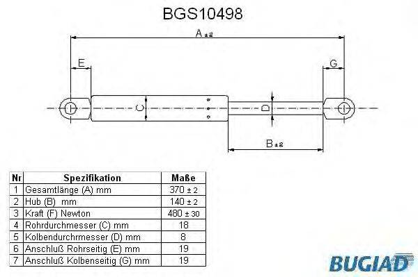 Газовая пружина, крышка багажник BUGIAD BGS10498