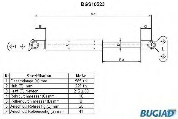 Газовая пружина, крышка багажник BUGIAD BGS10523