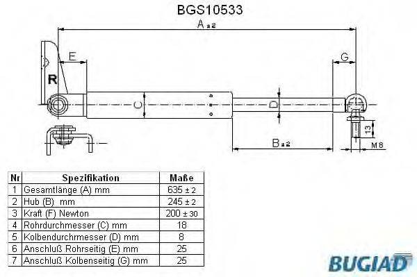 Газовая пружина, крышка багажник BUGIAD BGS10533