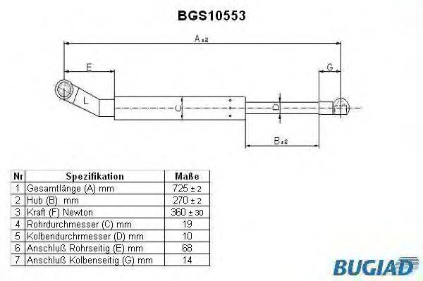 Газовая пружина, крышка багажник BUGIAD BGS10553