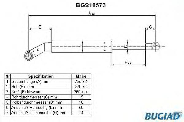 Газовая пружина, крышка багажник BUGIAD BGS10573