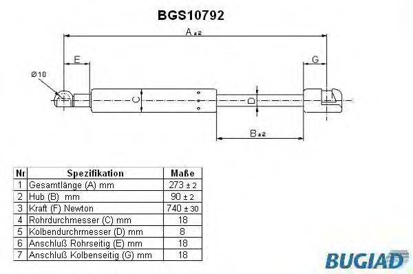 Газовая пружина, крышка багажник BUGIAD BGS10792