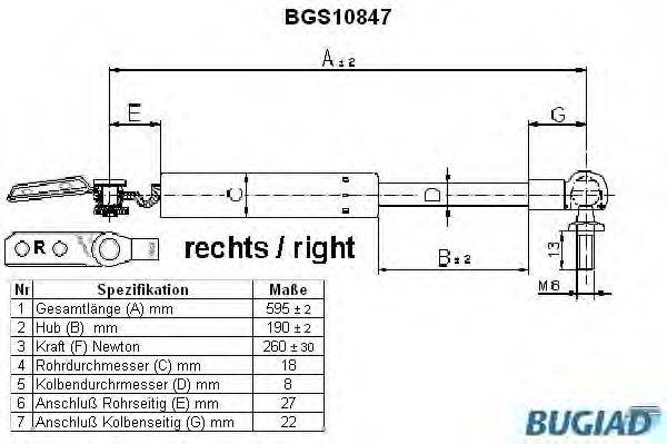 Газовая пружина, крышка багажник BUGIAD BGS10847