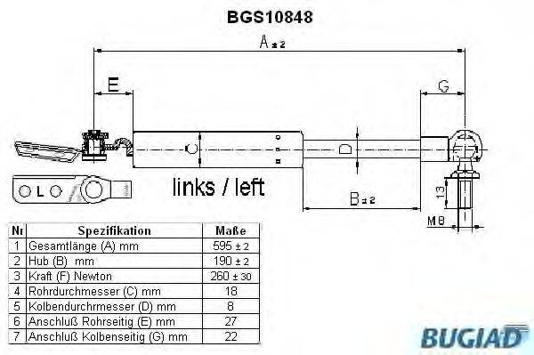 Газовая пружина, крышка багажник BUGIAD BGS10848