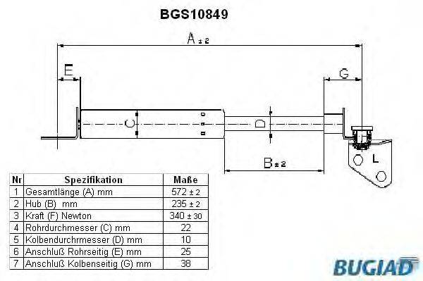 Газовая пружина, крышка багажник BUGIAD BGS10849