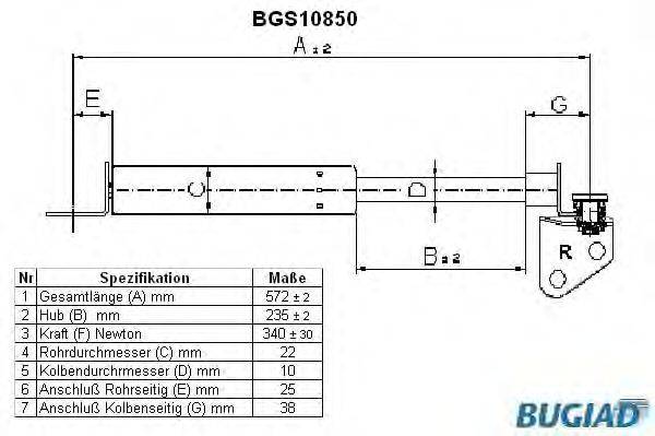 Газовая пружина, крышка багажник BUGIAD BGS10850