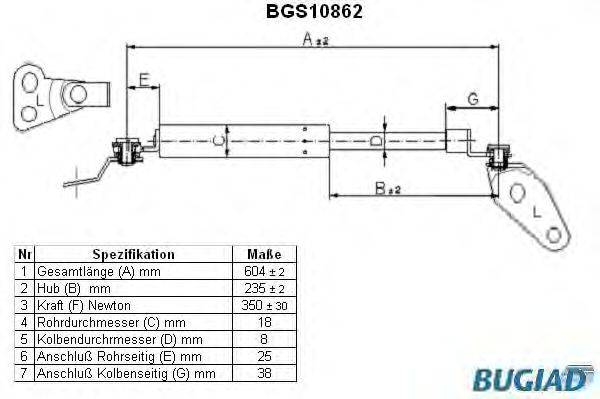 Газовая пружина, крышка багажник WALKER PRODUCTS 871050229