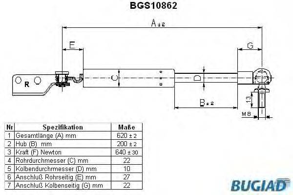 Газовая пружина, крышка багажник BUGIAD BGS10862