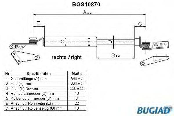 Газовая пружина, крышка багажник WALKER PRODUCTS 871014217