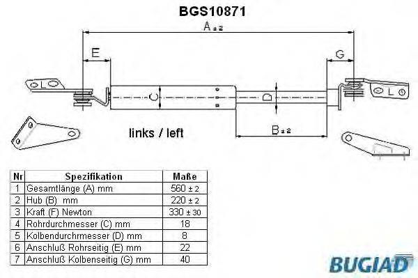 Газовая пружина, крышка багажник BUGIAD BGS10871