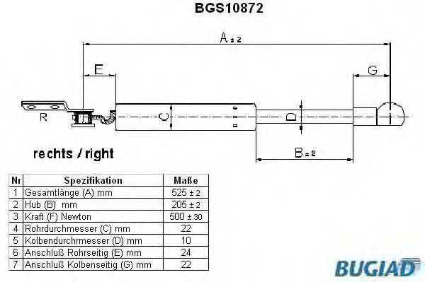 Газовая пружина, крышка багажник BUGIAD BGS10872