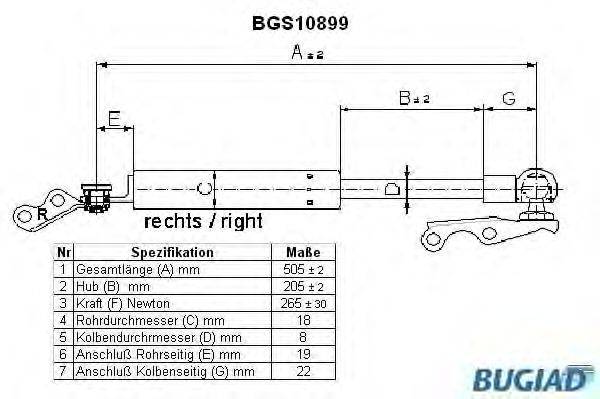 Газовая пружина, крышка багажник BUGIAD BGS10899