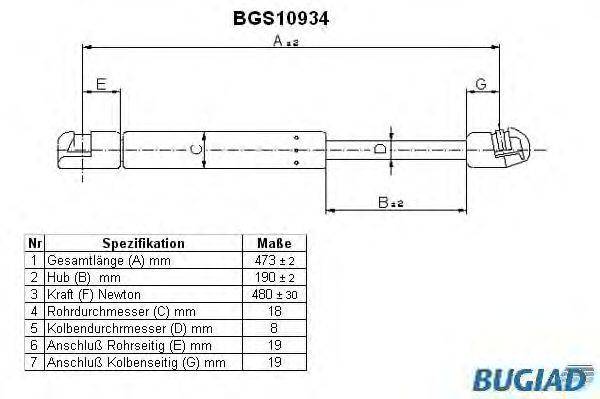 Газовая пружина, крышка багажник BUGIAD BGS10934