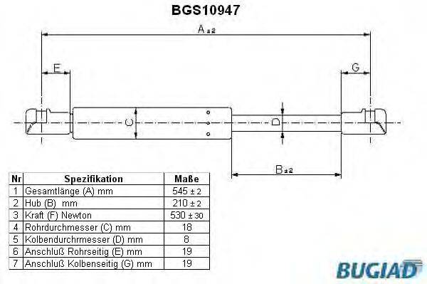 Газовая пружина, крышка багажник BUGIAD BGS10947