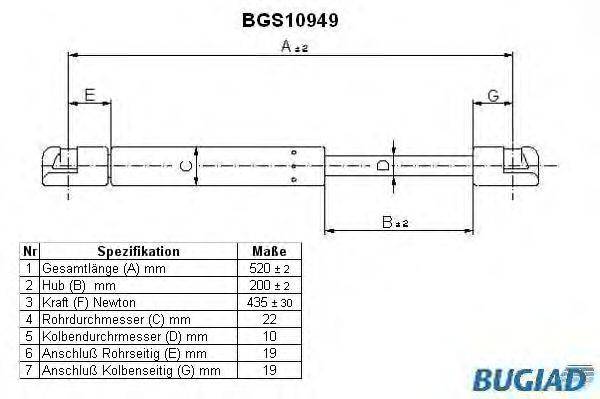 Газовая пружина, крышка багажник BUGIAD BGS10949