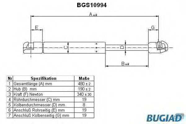 Газовая пружина, крышка багажник BUGIAD BGS10994