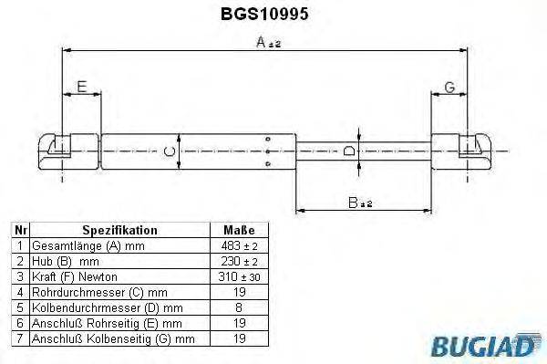 Газовая пружина, капот BUGIAD BGS10995