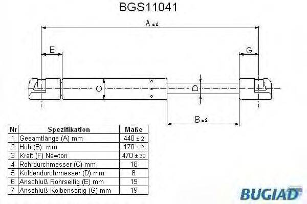 Газовая пружина, крышка багажник BUGIAD BGS11041