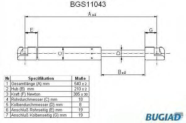 Газовая пружина, крышка багажник BUGIAD BGS11043