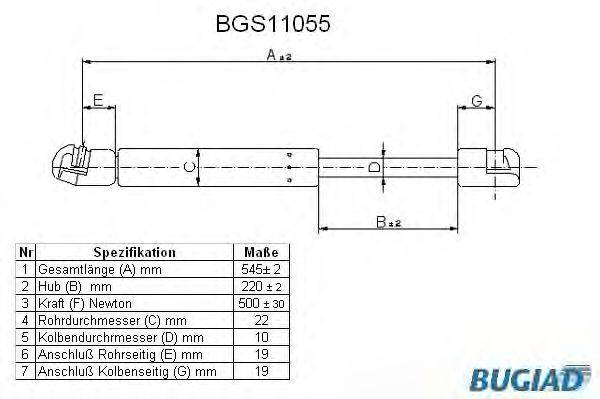 Газовая пружина, крышка багажник BUGIAD BGS11055