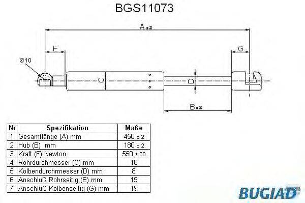 Газовая пружина, крышка багажник BUGIAD BGS11073