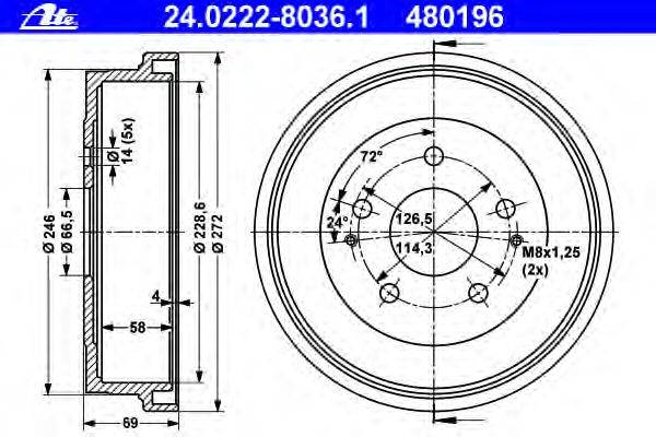 Тормозной барабан ATE 24.0222-8036.1