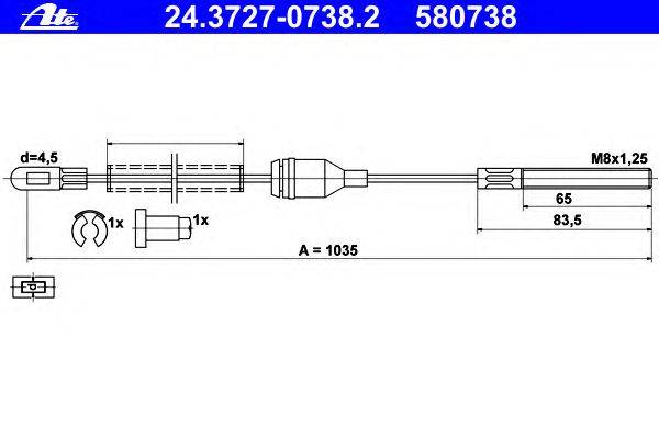Трос, стояночная тормозная система ATE 24.3727-0738.2