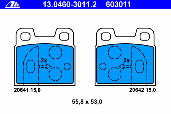 Комплект тормозных колодок, дисковый тормоз ATE 13.0460-3011.2