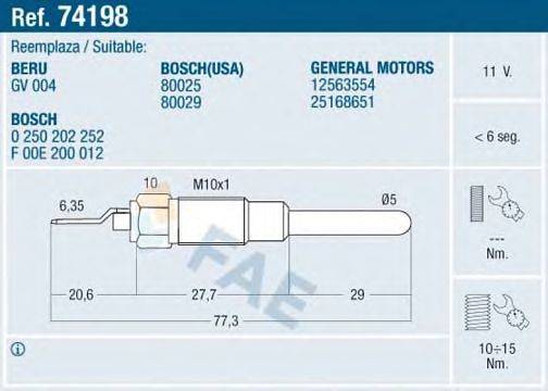 Свеча накаливания FAE 74198