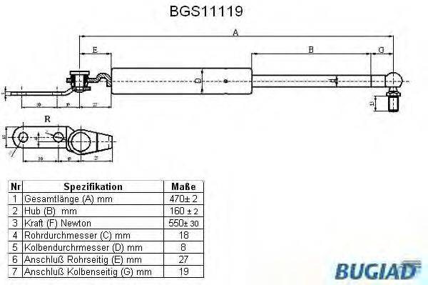 Газовая пружина, крышка багажник BUGIAD BGS11119