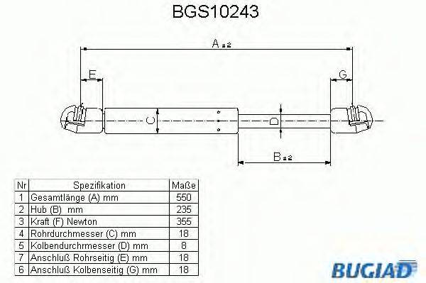 Газовая пружина, крышка багажник BUGIAD BGS10243