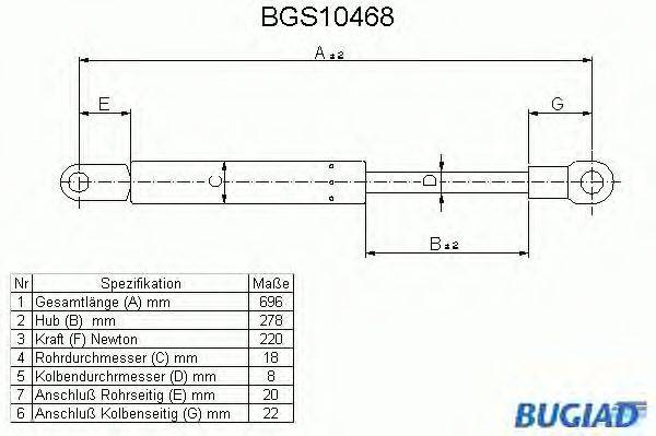 Газовая пружина, крышка багажник BUGIAD BGS10468