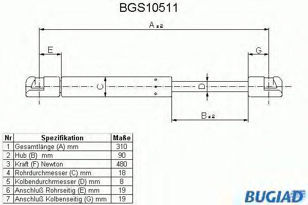 Газовая пружина, крышка багажник BUGIAD BGS10511