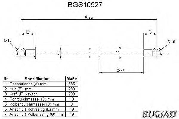 Газовая пружина, крышка багажник BUGIAD BGS10527