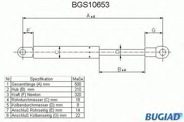 Газовая пружина, крышка багажник BUGIAD BGS10653