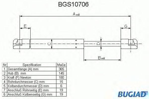 Газовая пружина, крышка багажник BUGIAD BGS10706